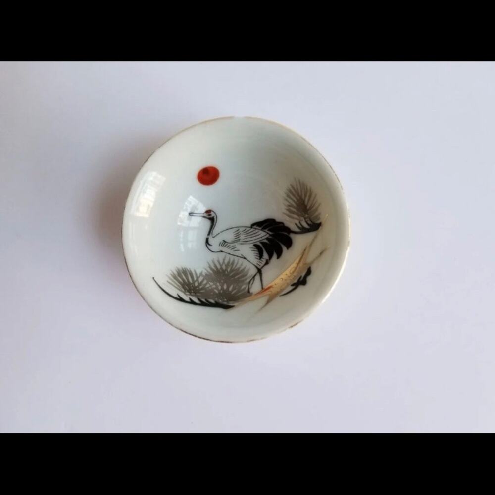 Vintage antique sake cup crane Asian Japanese